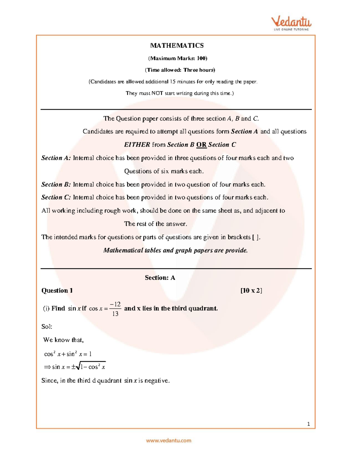 ISC Sample Papers for Class 11 Mathematics Paper 1 (2024-25) - Studocu