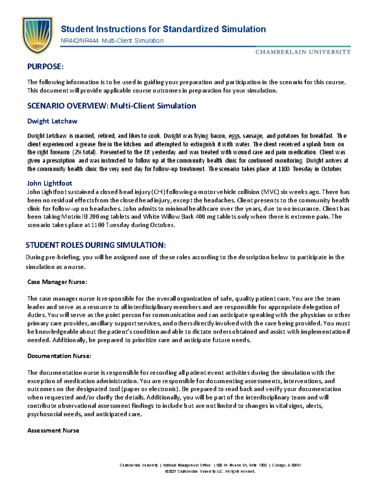 Student Instructions for Standardized Simulation (NR Course) - Studocu
