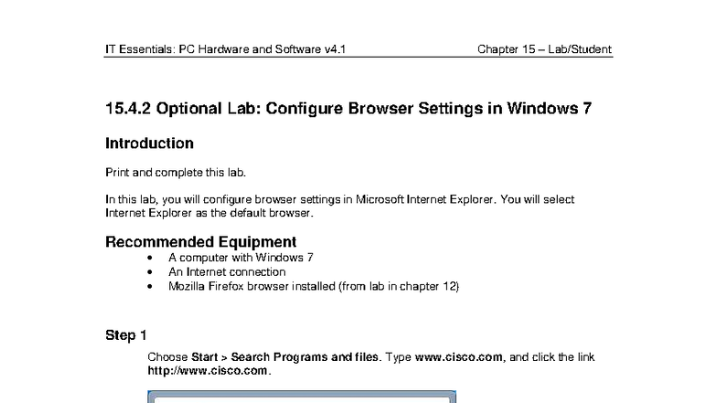 IT Essentials: PC Hardware & Software v4.1 Lab 15.4.2 - Configure ...