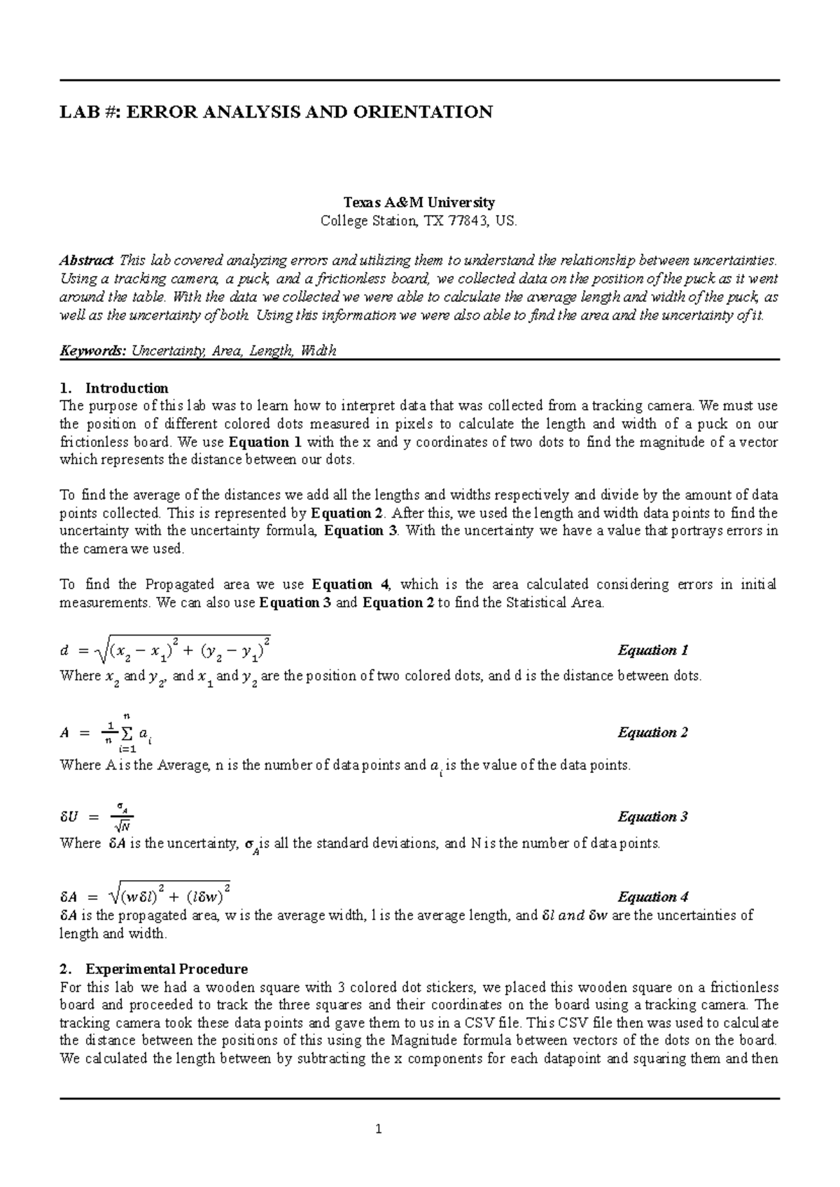 ENG 216 Lab Report 1: Error Analysis and Uncertainty in Measurements ...