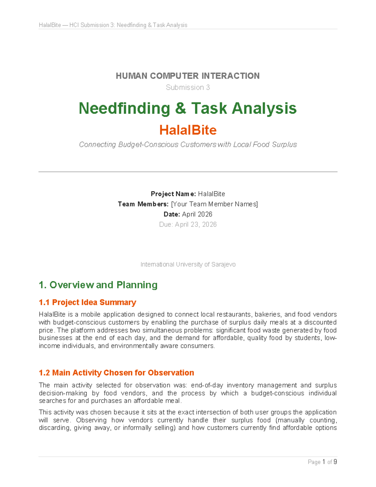 HalalBite HCI Submission 3: Needfinding Task Analysis Report - Studocu