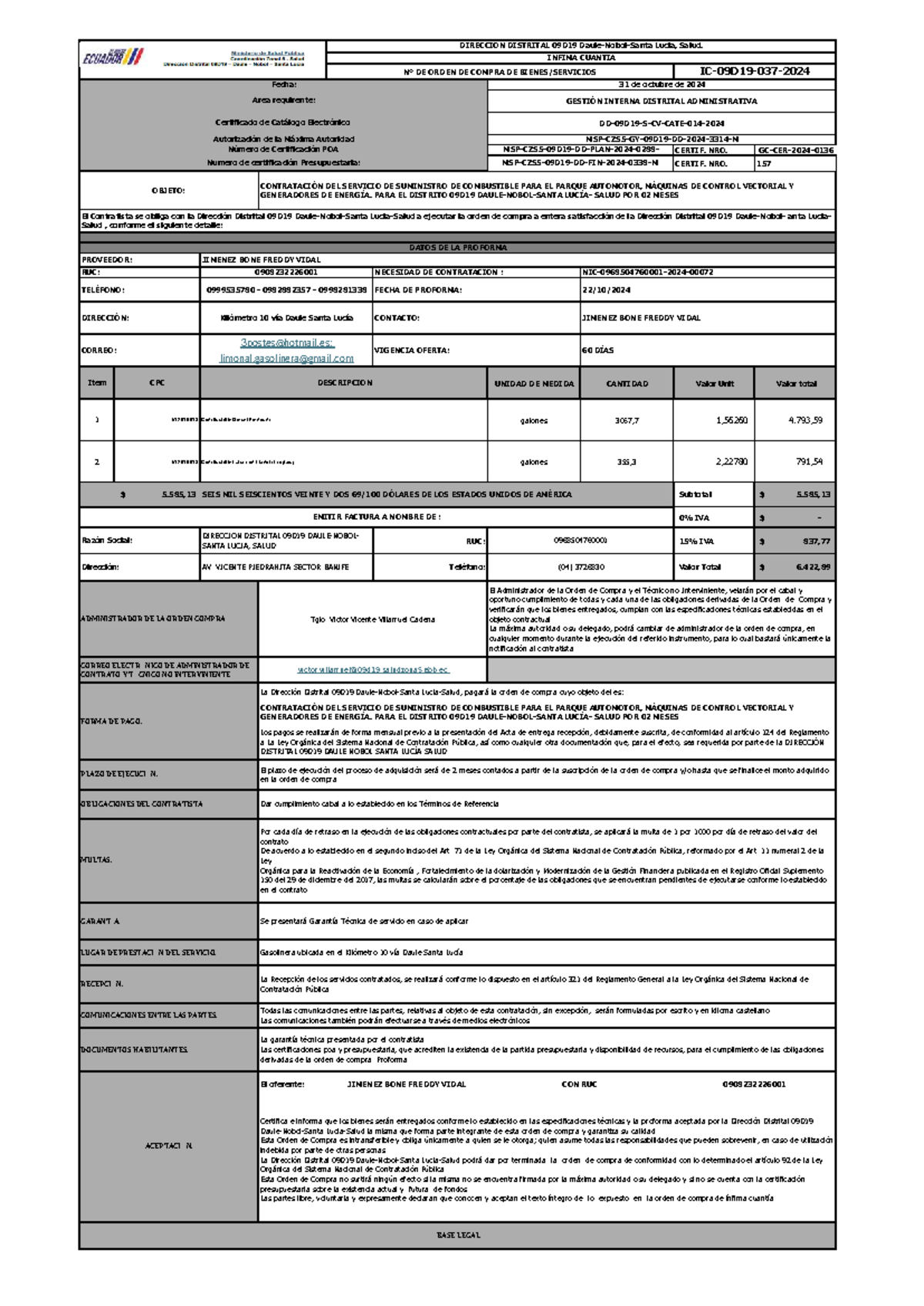 Orden de compra 09D19 para suministro de combustible - 2024 - Studocu