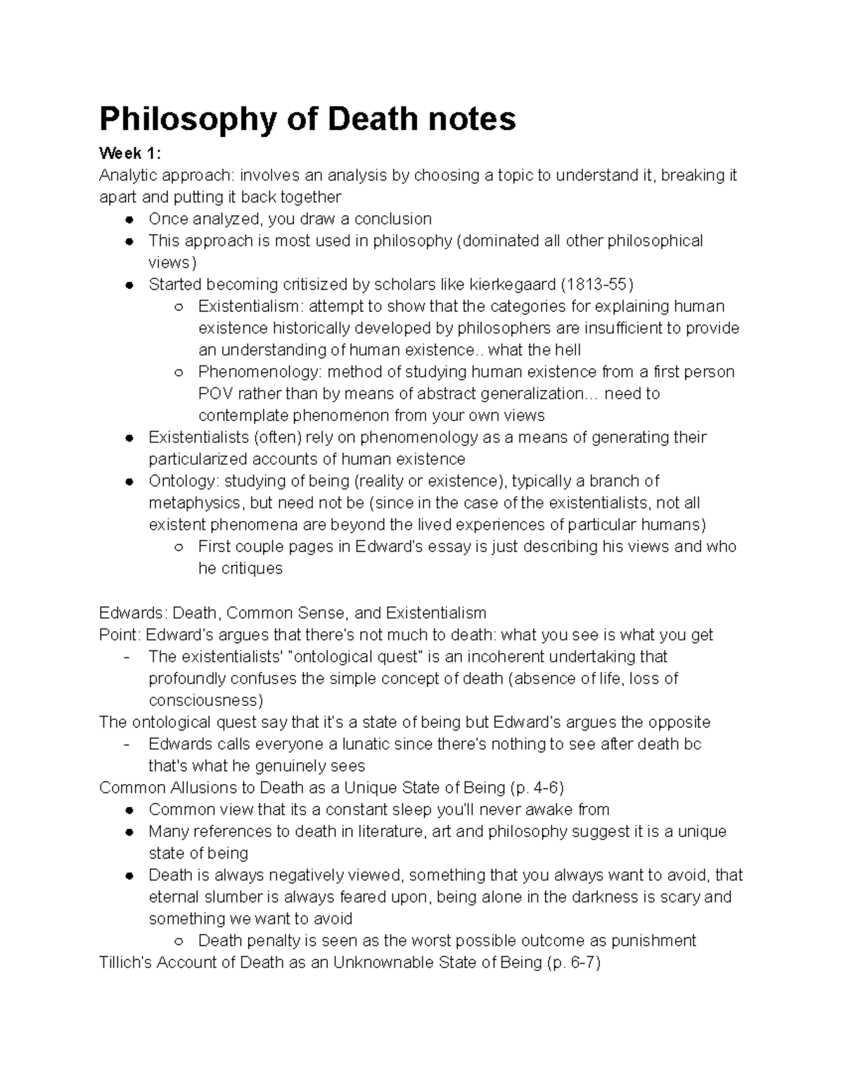 PHIL 101: Philosophy of Death Notes - Week 1 Overview and Key Concepts ...