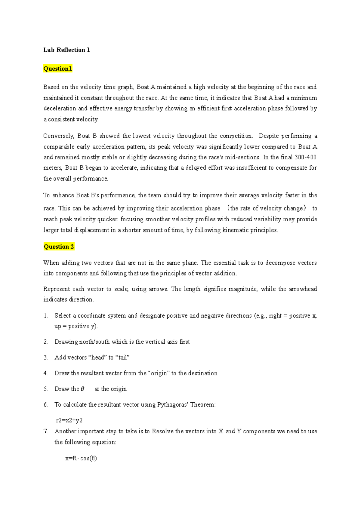 Biomechanics Group 56 Lab Reflection 1: Velocity Analysis & Vector ...