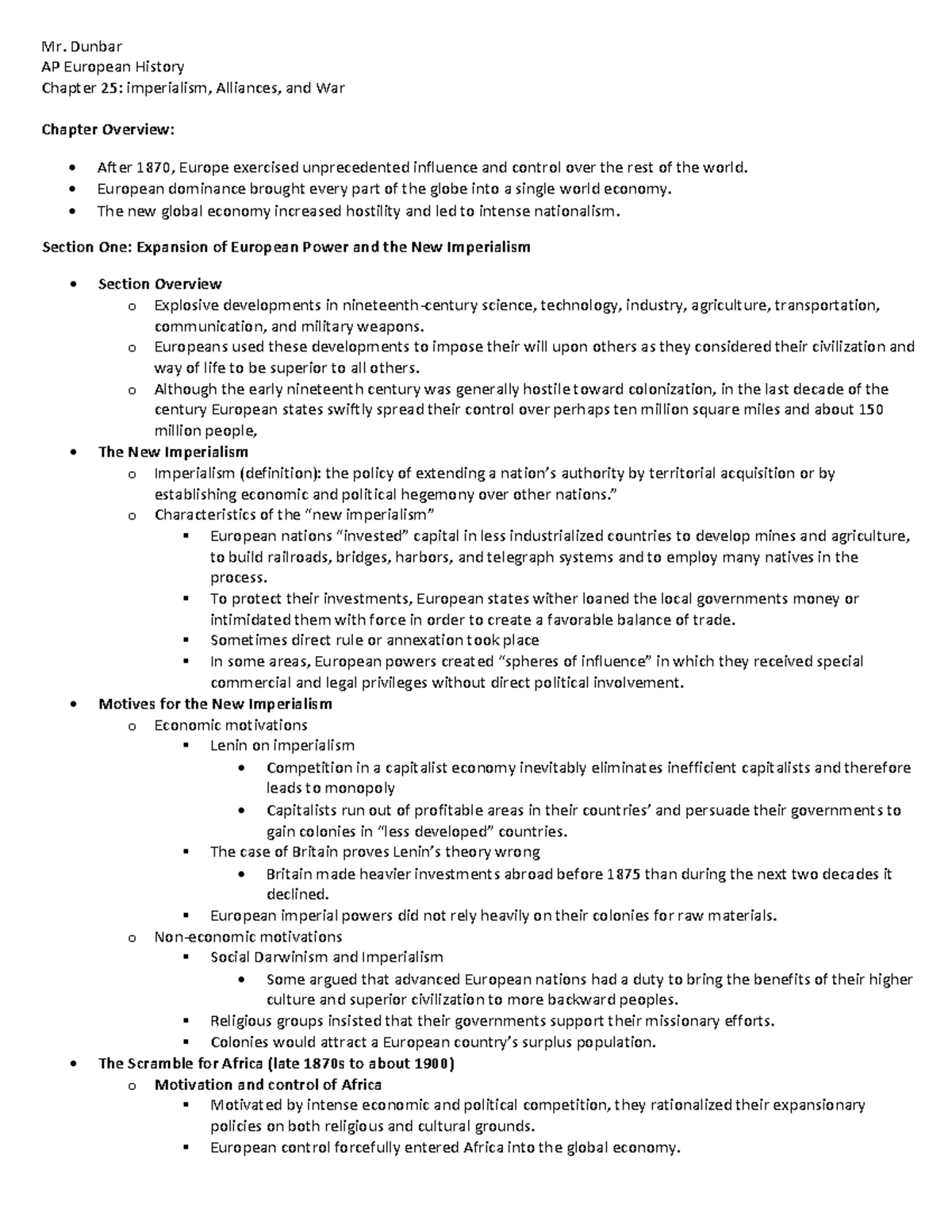 9525490 - AP Euro, Chapters 24-25: Imperialism and Alliances Exam ...