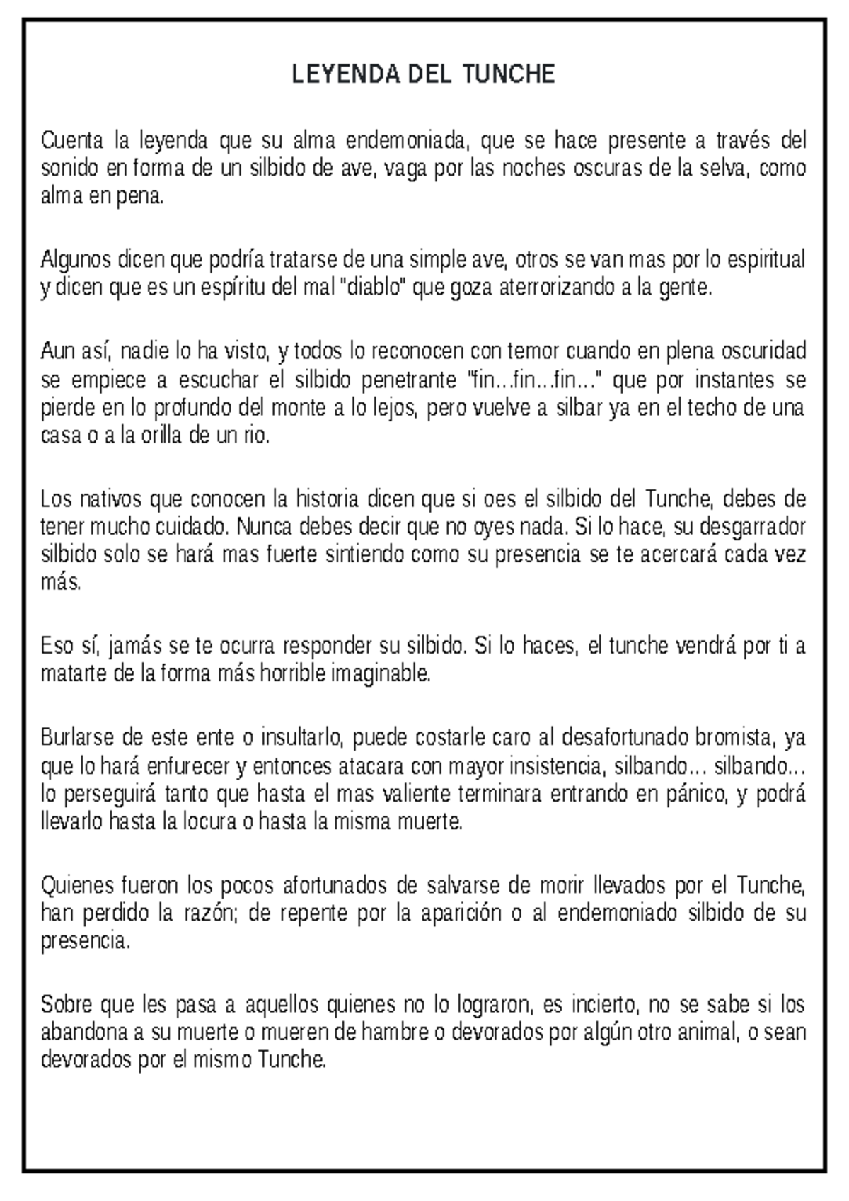 Leyenda del Tunche y el Verbo To Be en Inglés CEBA - Studocu