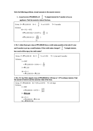 Business MAthematics - A. Find the exact interest for each of the ...