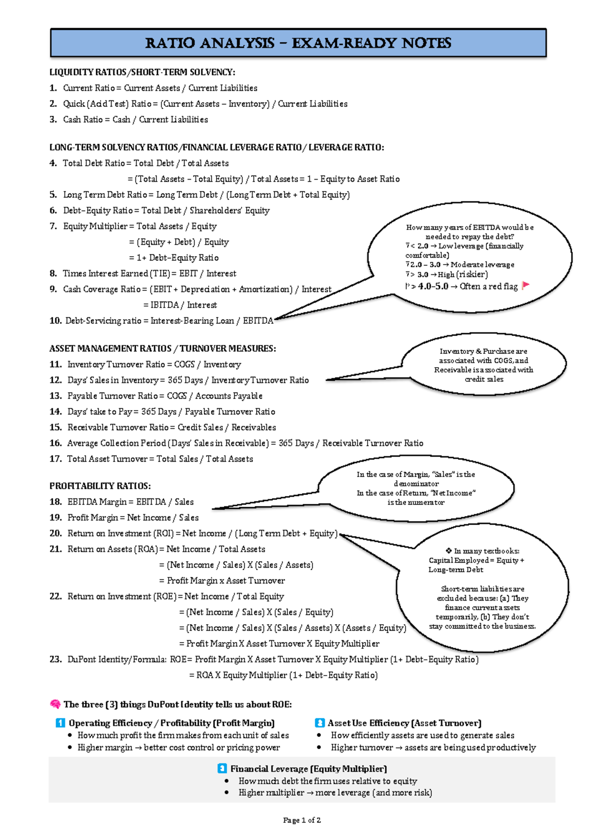 Ratio Analysis Exam Notes: Liquidity & Solvency Ratios - Studocu