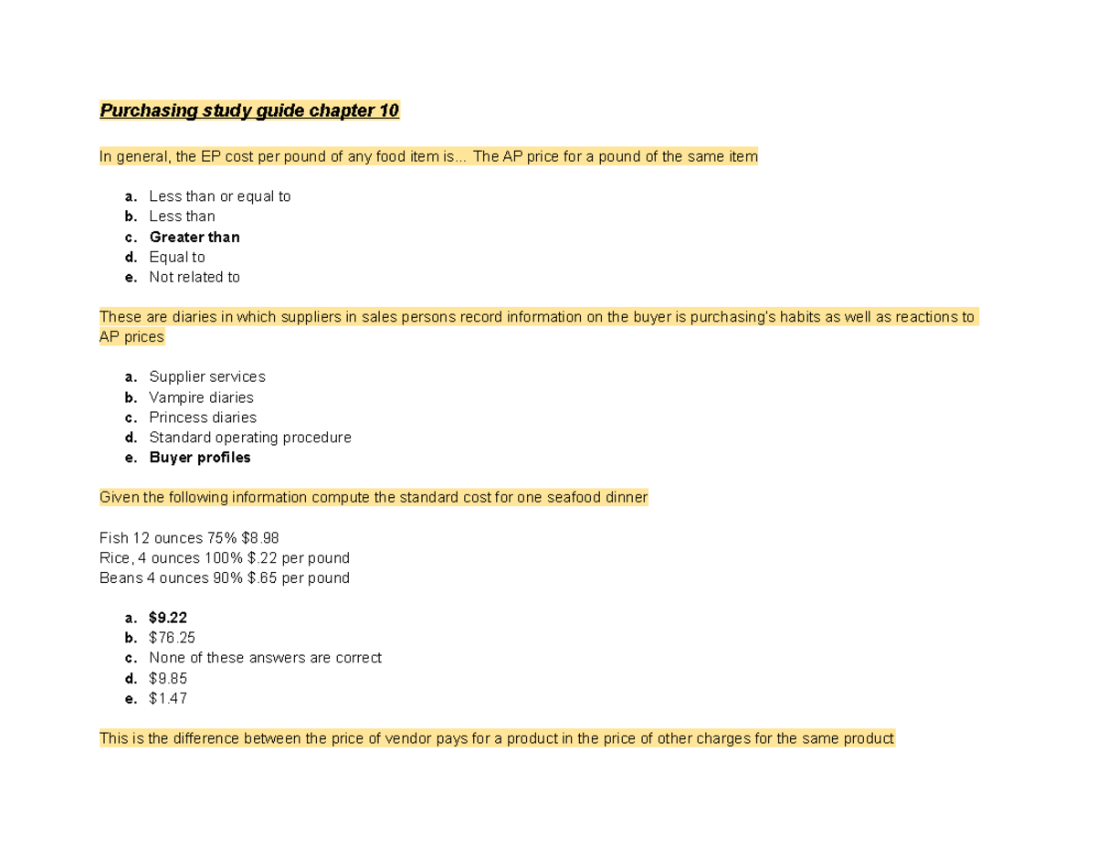 Purchasing Study Guide: Key Concepts from Chapter 10 - Studocu