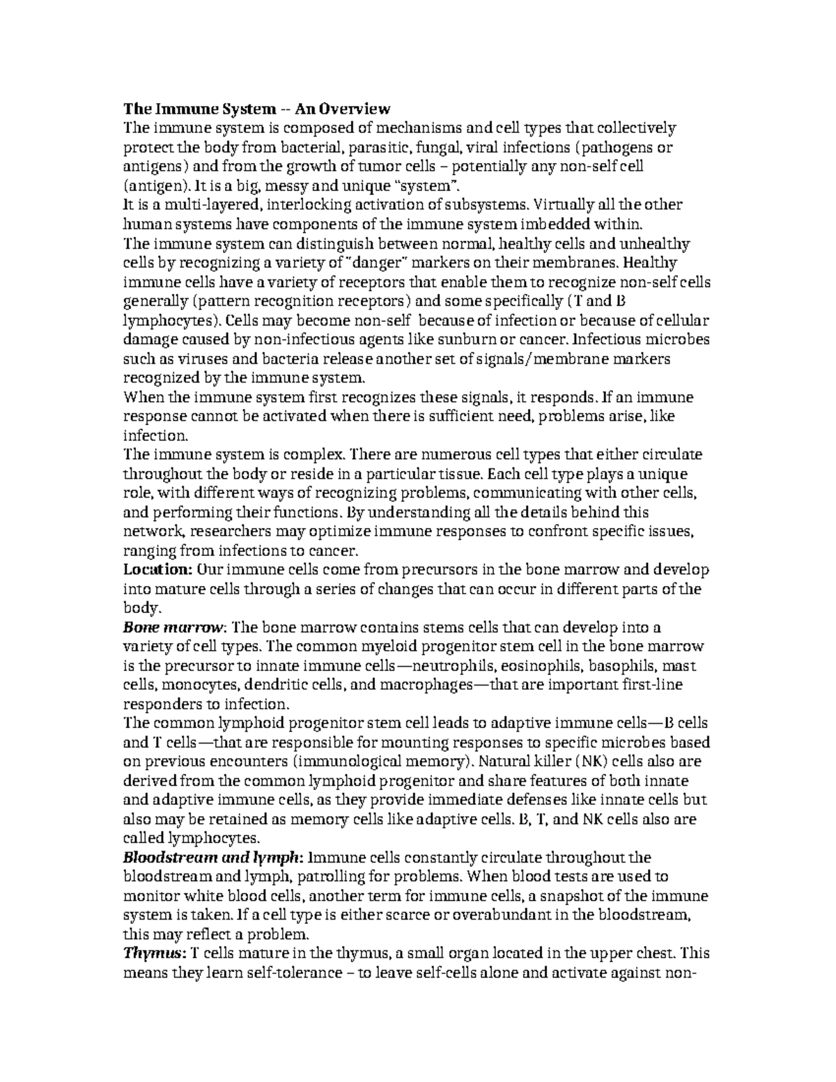 Immune System Overview and Mechanisms - Coursed 101 Notes - The Immune ...