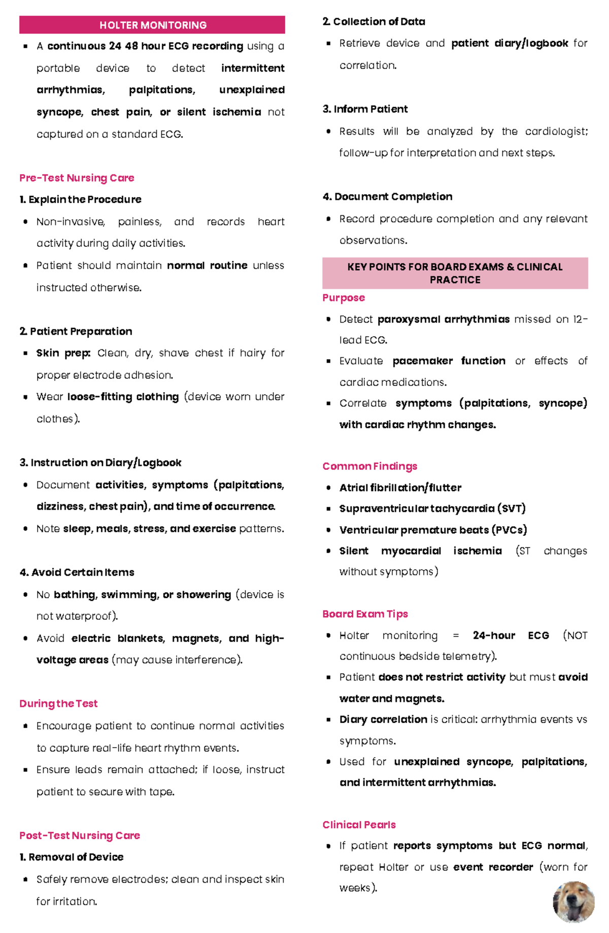 RLEE - Holter Monitoring: Key Points & Nursing Care Notes - Studocu