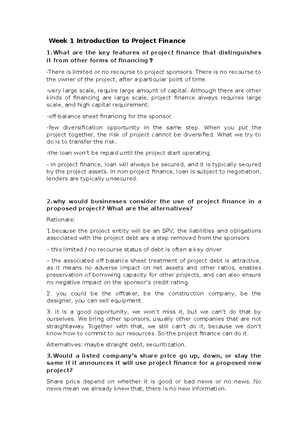 Project Finance Insights - Lec 1 Notes for Week 1 - Studocu