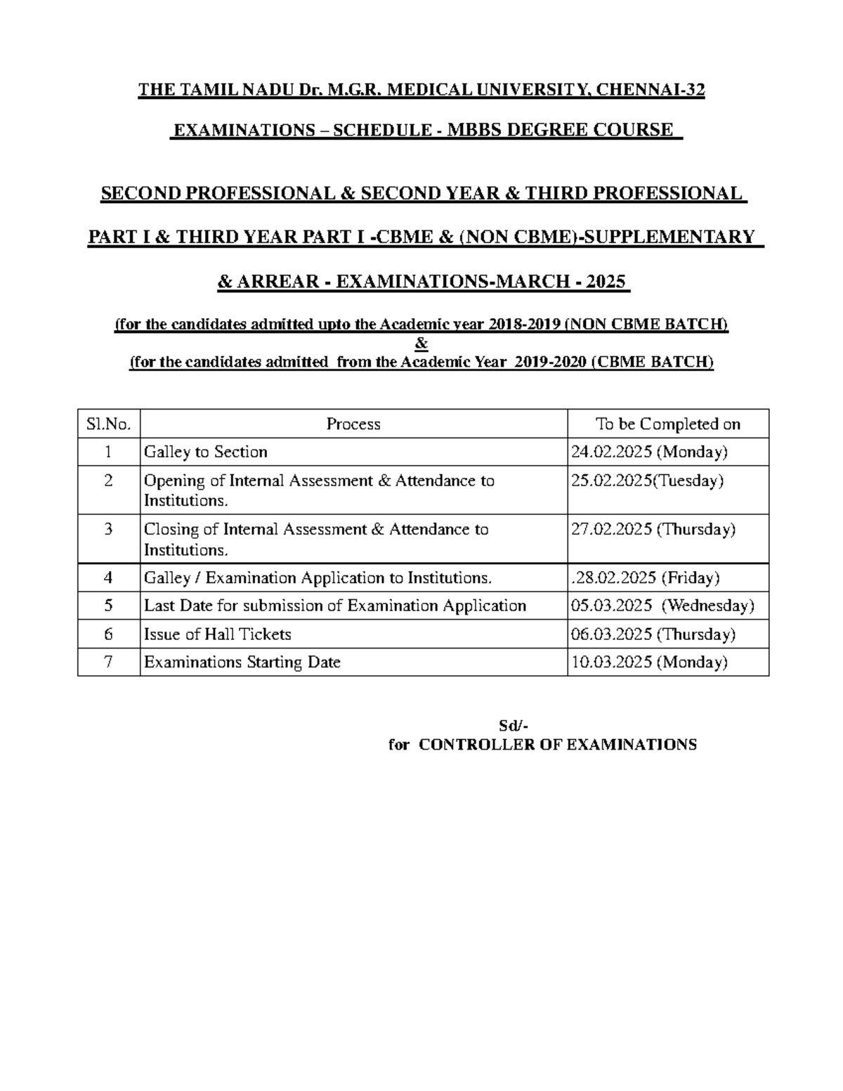 MBBS Final Exam Supplementary Schedule - March 2025 - Studocu