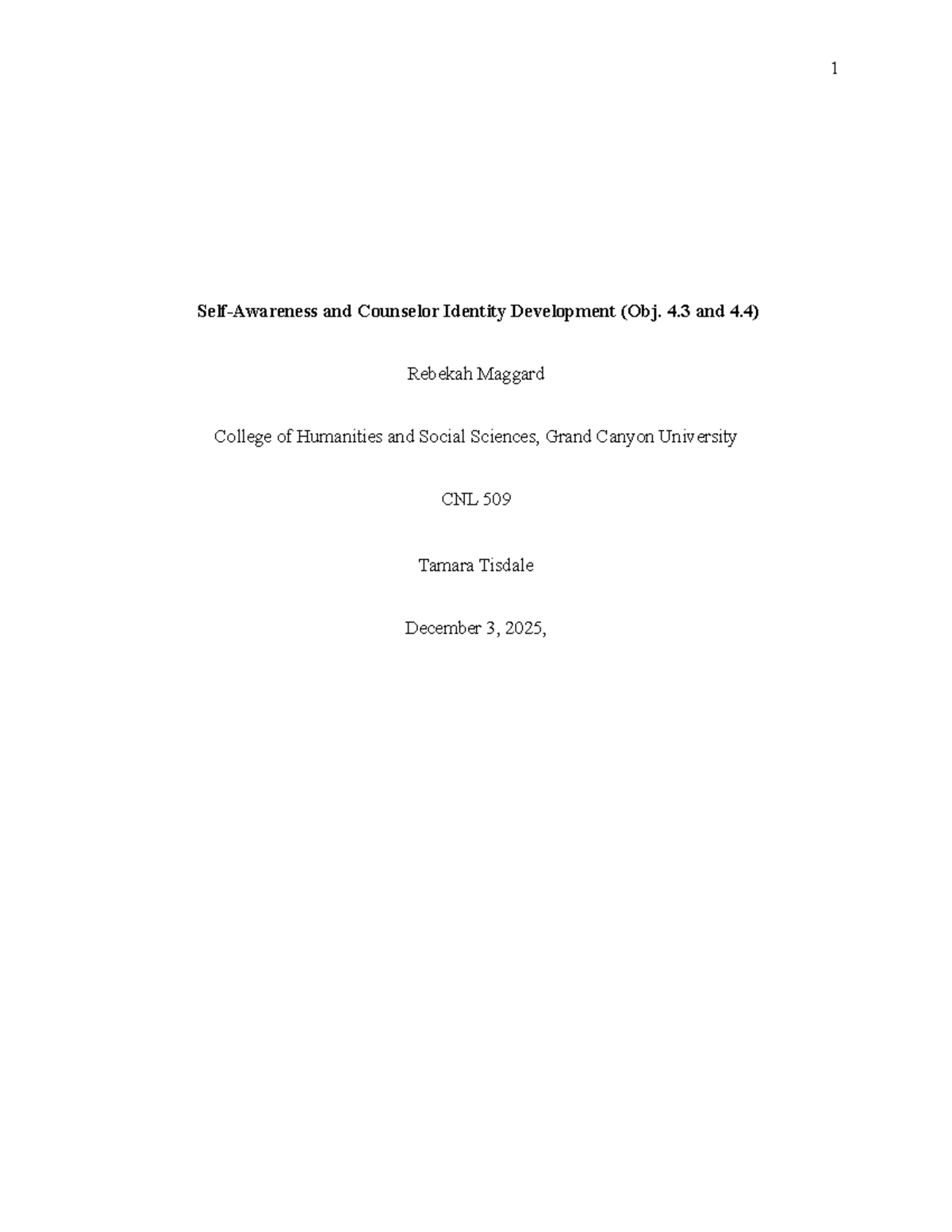CNL 509 Genogram Reflection: Self-Awareness & Counselor Identity - Studocu