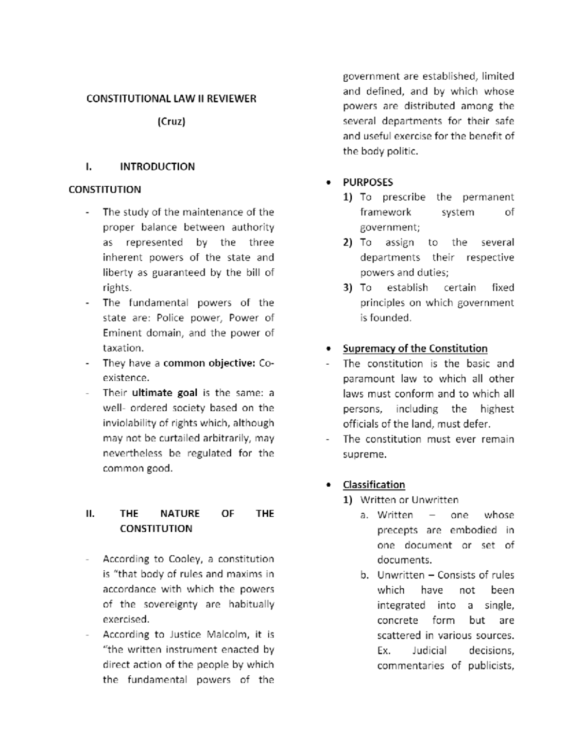 Consti 2 Reviewer (Cruz) - Civil Law - Studocu