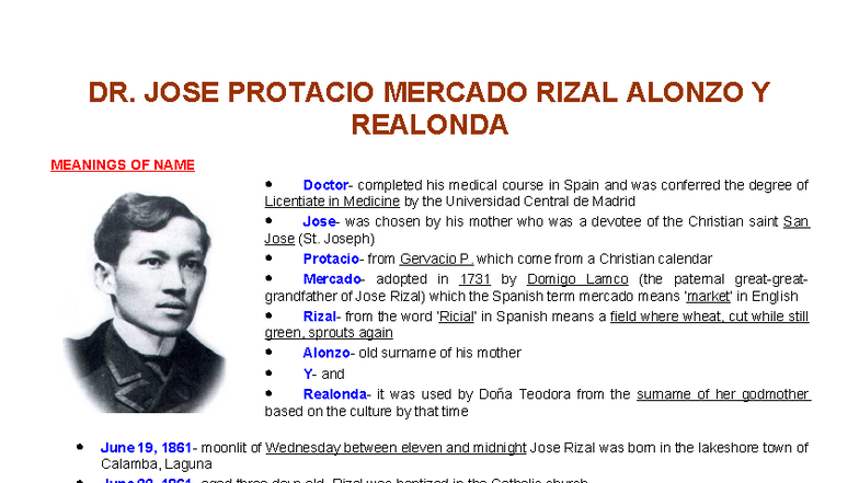 Reviewer: Life of Dr. Jose Rizal (Course Code: HIST 101) - Annotations ...