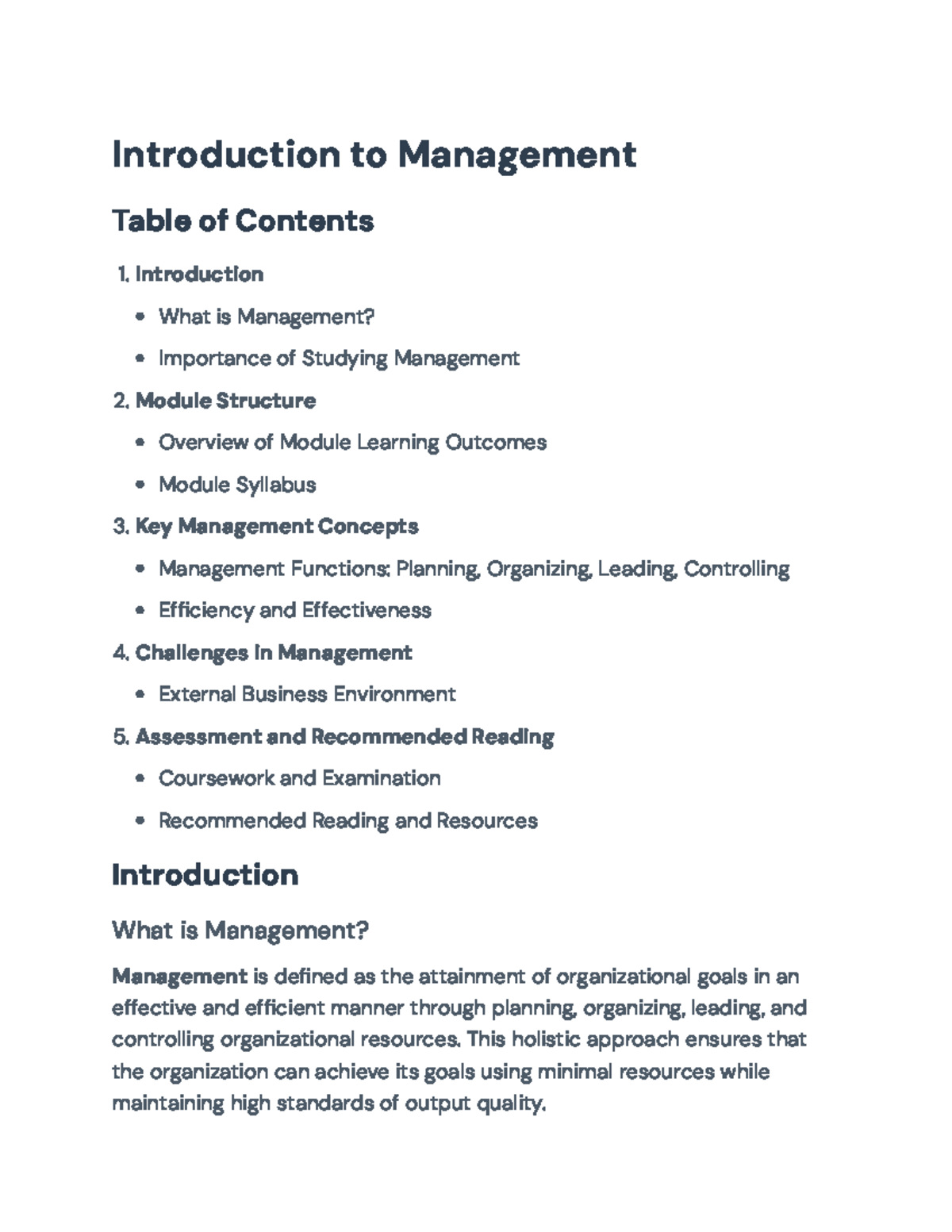 Introduction to Management: Key Concepts and Course Overview (MGMT101 ...