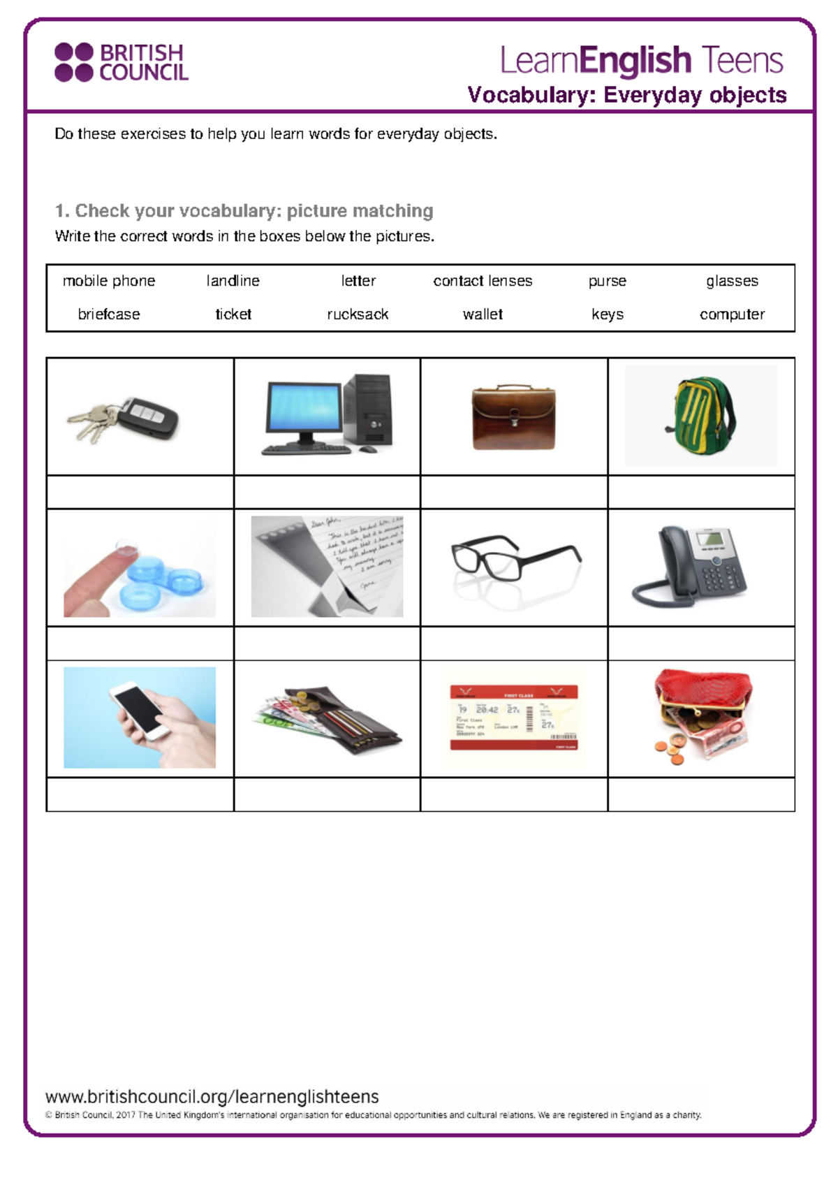 WS - Vocabulary Exercises: Everyday Objects - Studocu
