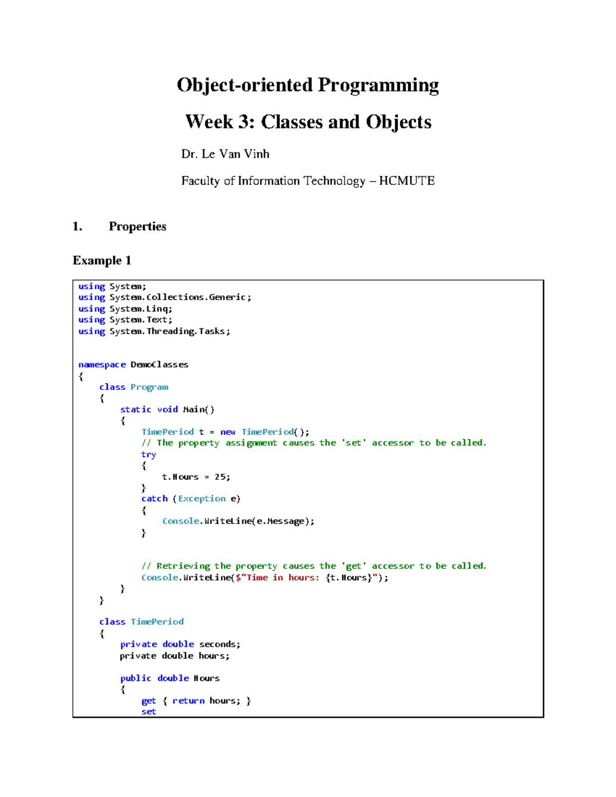 Programming Week 3: Classes and Objects Overview - HCMUTE - Studocu