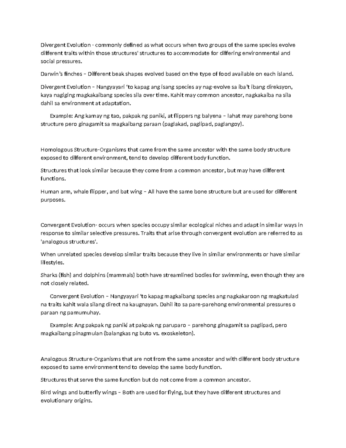 Divergent and convergent evolution in GenBio: Key concepts and examples ...
