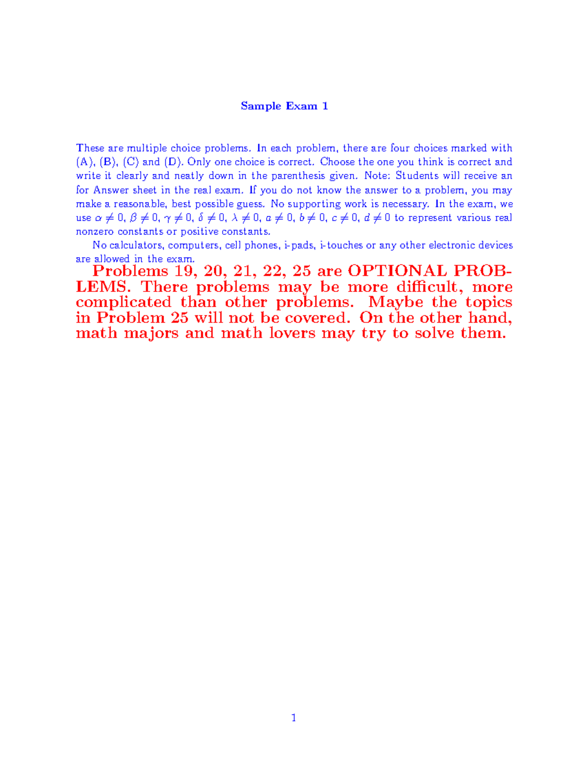 Sample Exam 1: Multiple Choice Questions and Solutions - Studocu