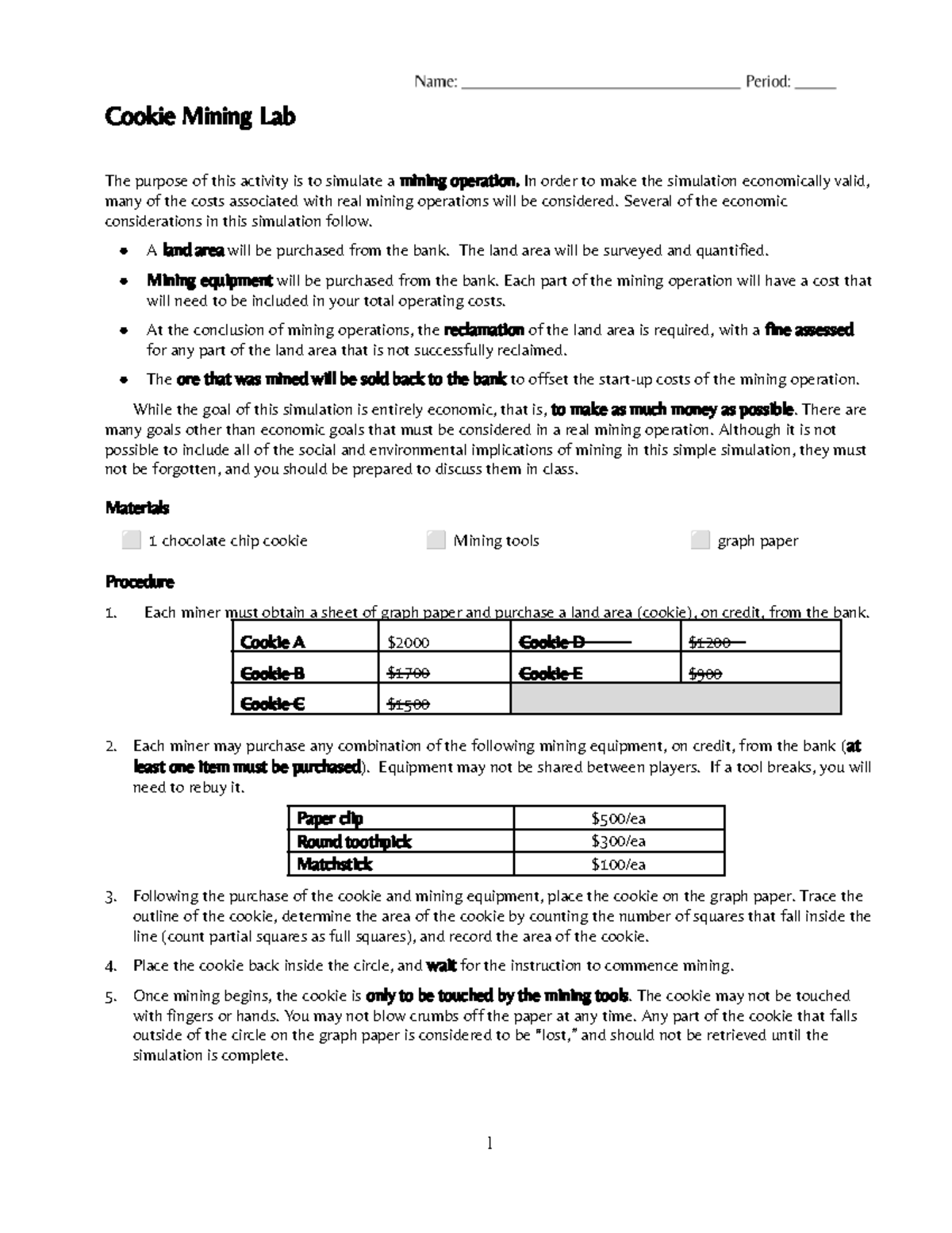 Cookie Mining Lab 2026: Economic Simulation of Mining Operations - Studocu