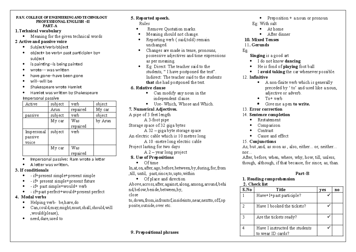 PROF. ENGLISH II SEM II Study Notes and Revision Guide - Studocu