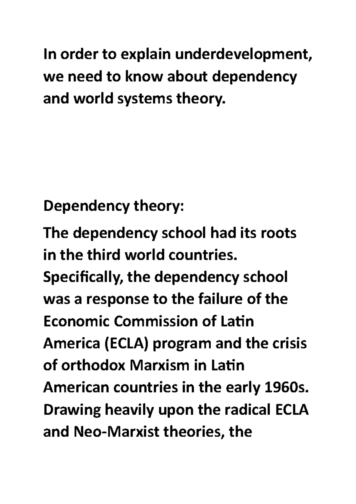 IR-201 Theory: Dependency and World Systems Theory Overview - Studocu