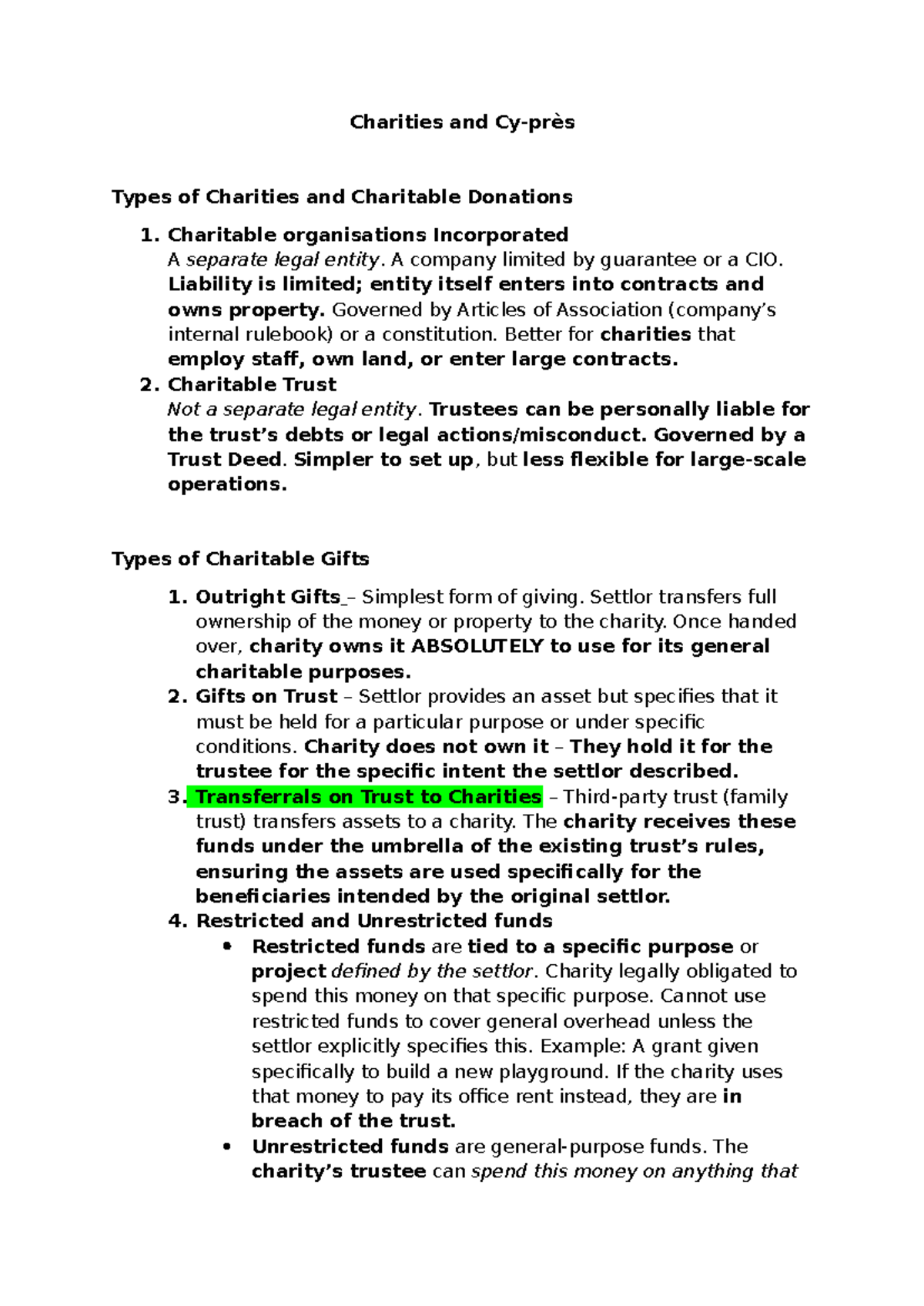 Charities and Cy-pres Exam Revision Notes (LAW 101) - Studocu