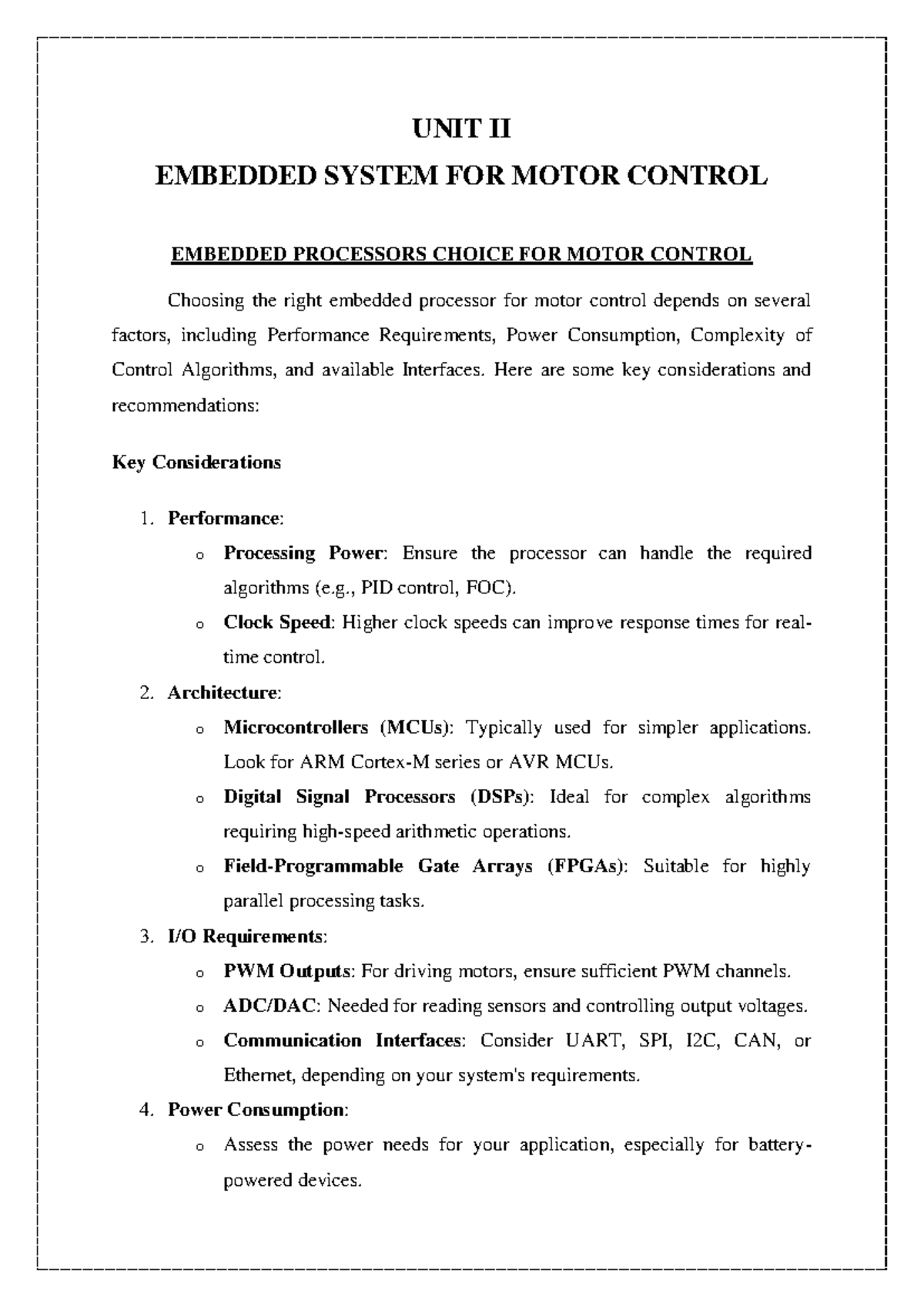 UNIT II: Embedded Processors for Motor Control and IoT Applications ...