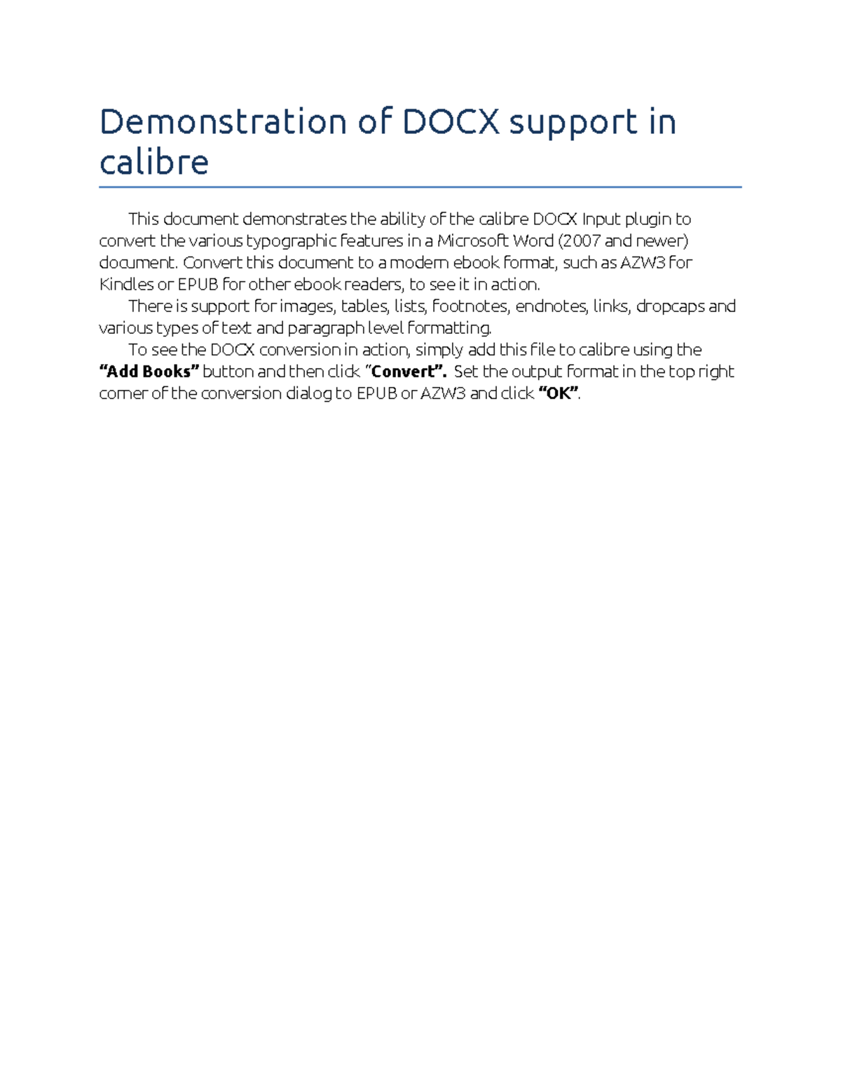 how to use a word document - Demonstration of DOCX support in calibre ...