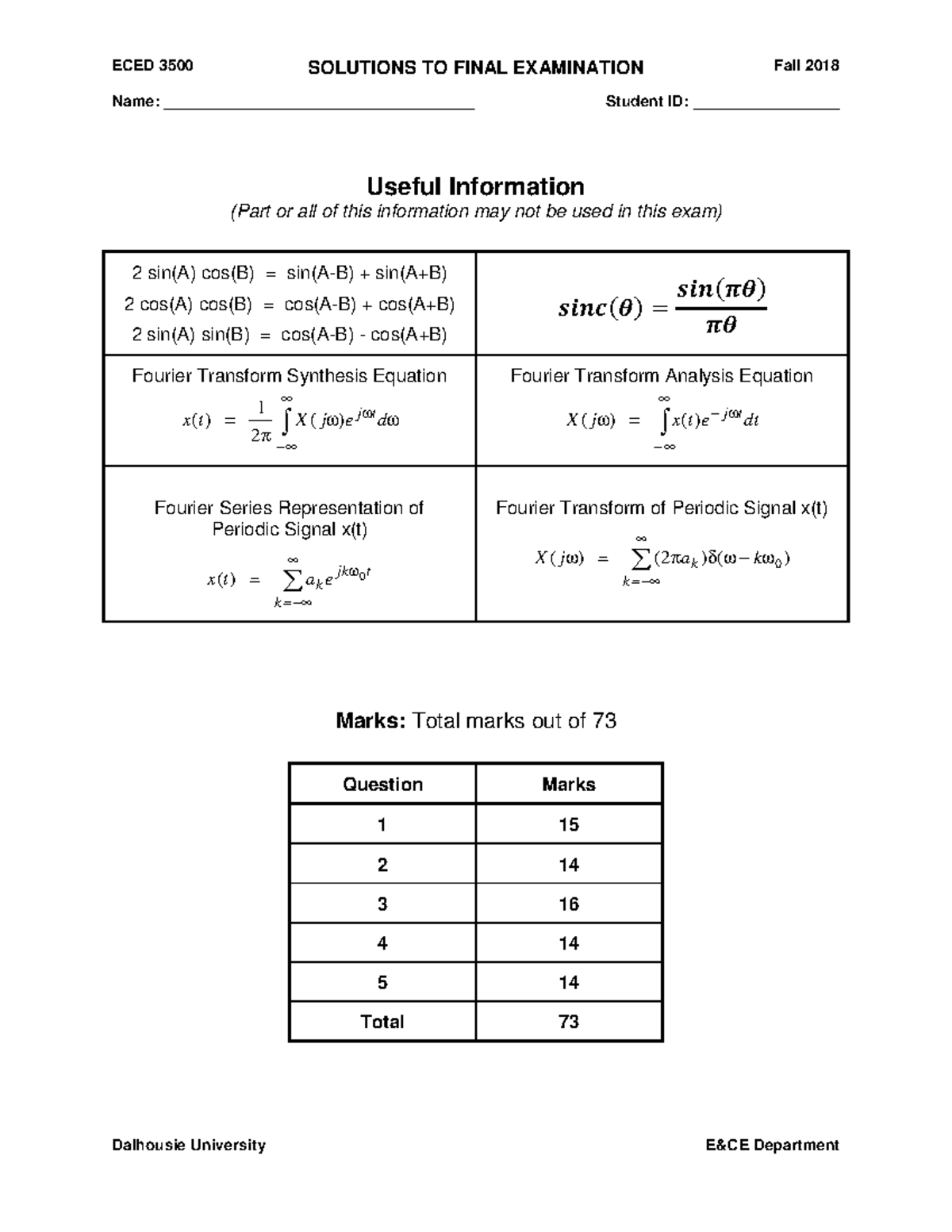 ECED 3500 Fall 2018 Final Exam Solutions and Analysis - Studocu