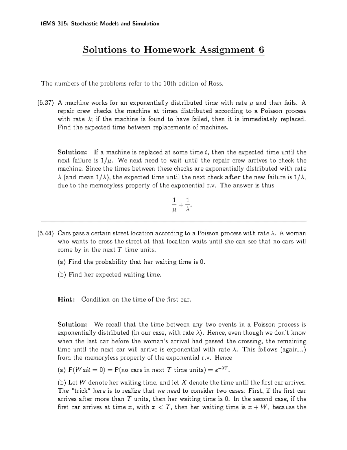 315-Lec4 - Lecture notes 4 - IEMS 315: Stochastic Models and Simulation ...