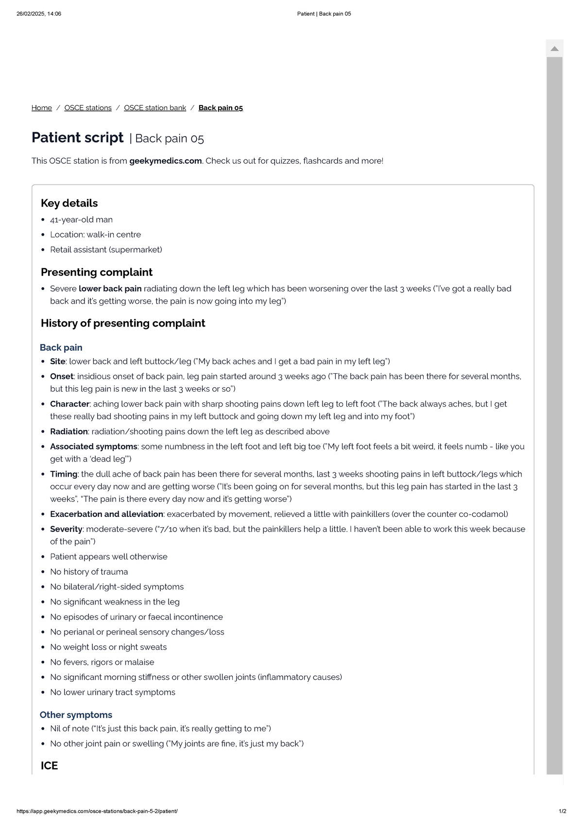 Patient Back pain 05 - Home / OSCE stations / OSCE station bank / Back ...