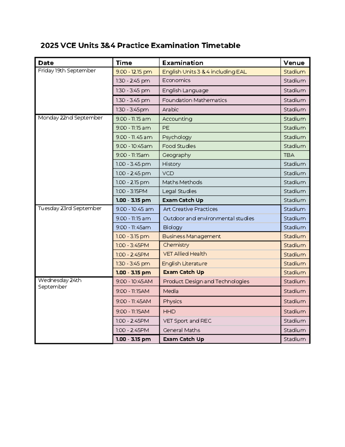 2025 VCE Units 3&4 Practice Exam Timetable - Studocu