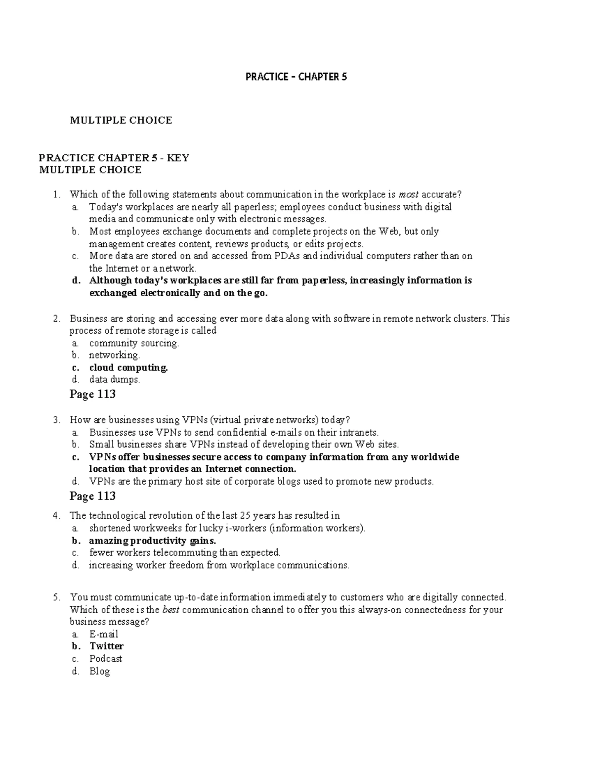 TEST Practice - Chapter 1 & 2 Multiple Choice Questions and Answers ...