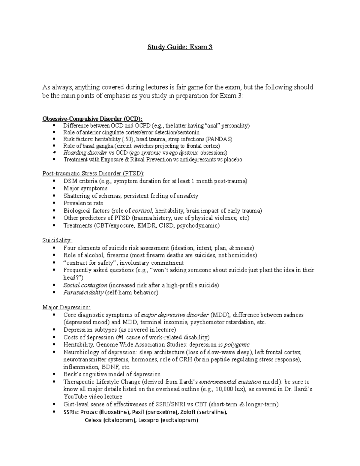 PSYC 350 - Exam 3 Study Guide - 2022 - Study Guide: Exam 3 As always ...