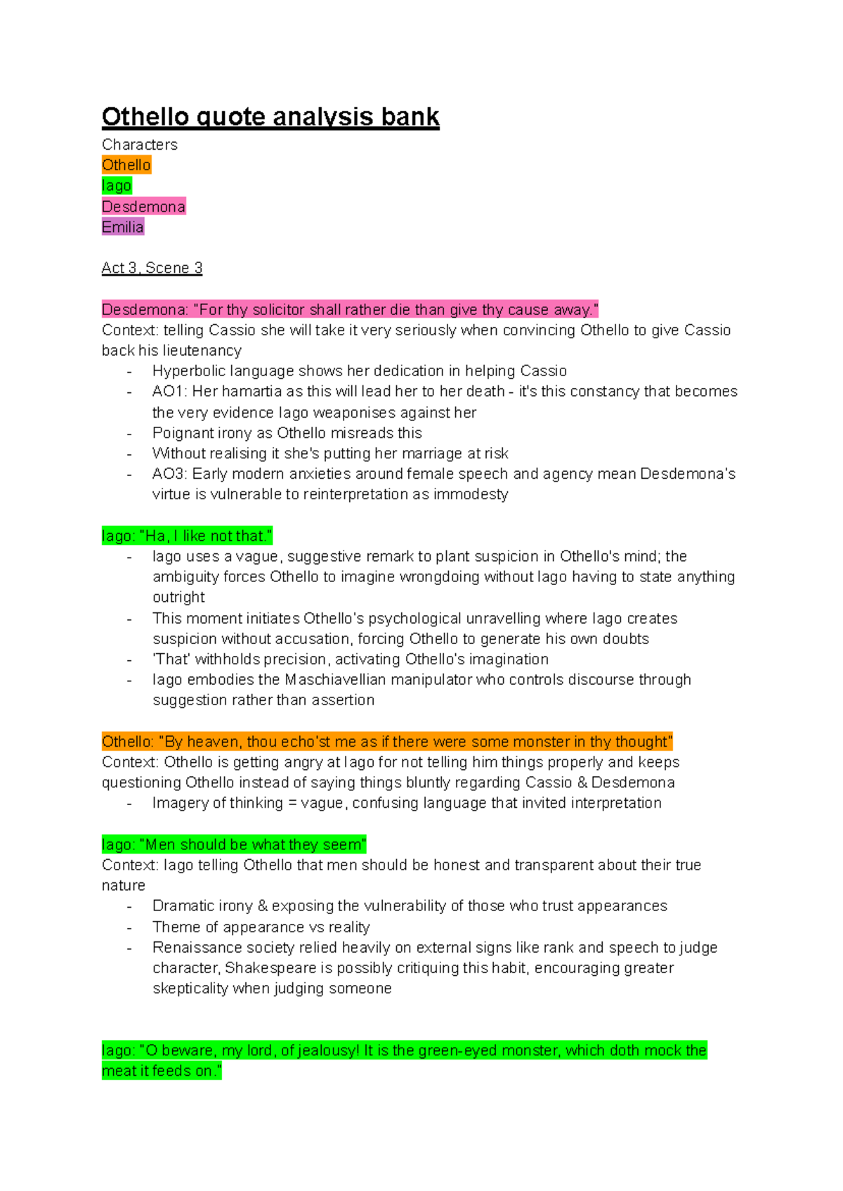 Othello Quote Analysis: Key Moments from Act 3, Scene 3 - Studocu