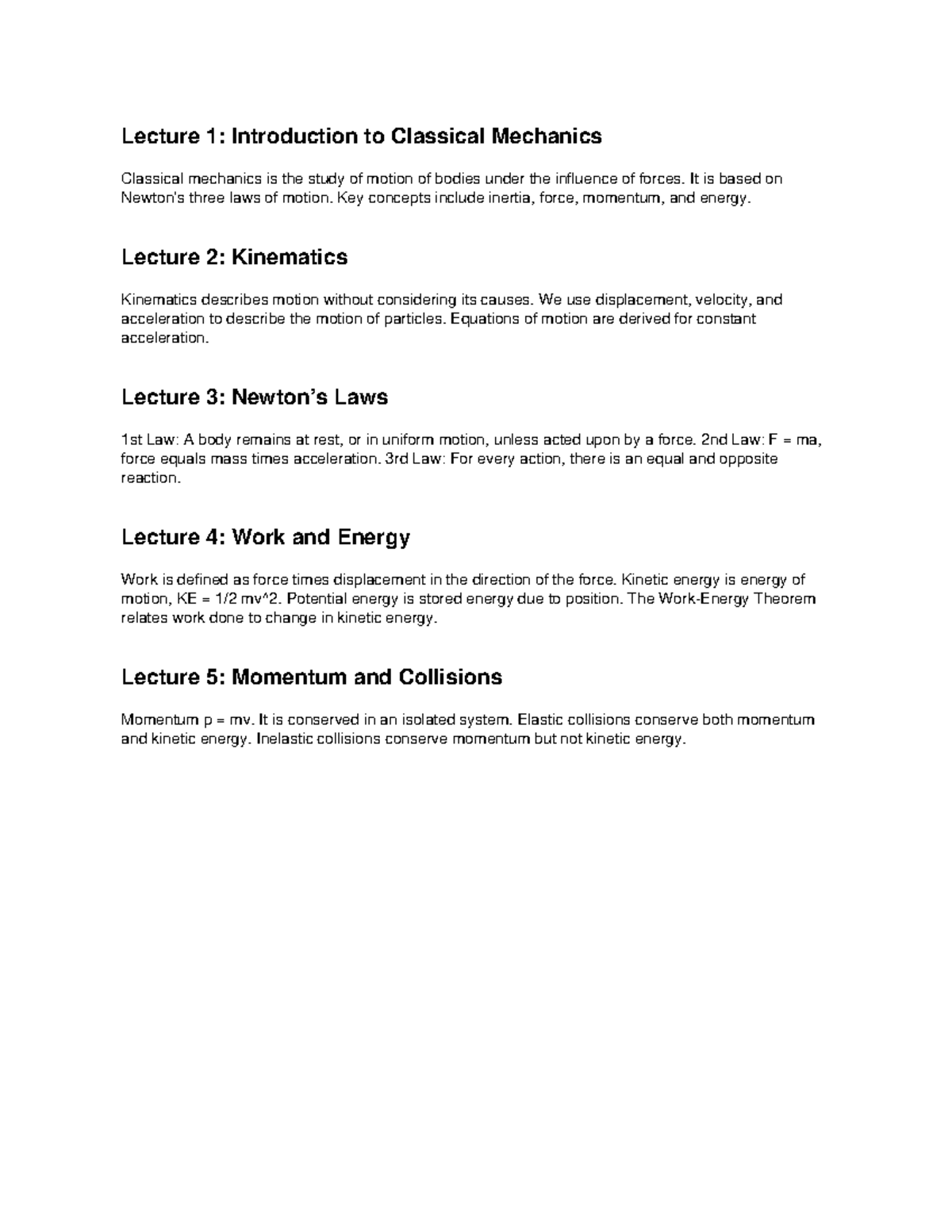 PHYS 101: Lecture Notes on Classical Mechanics Foundations - Studocu