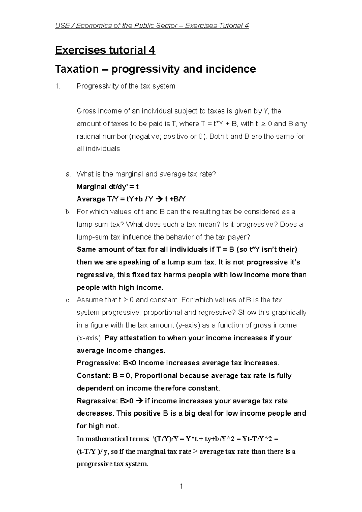 Exercises Tutorial 4: Taxation Concepts and Analysis Answers - Studeersnel