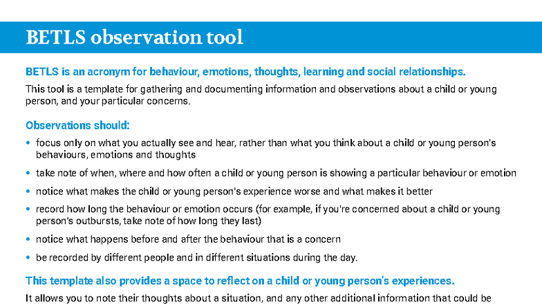 Be You BETLS Observation Tool: Child Behavior & Emotions Analysis - Studocu