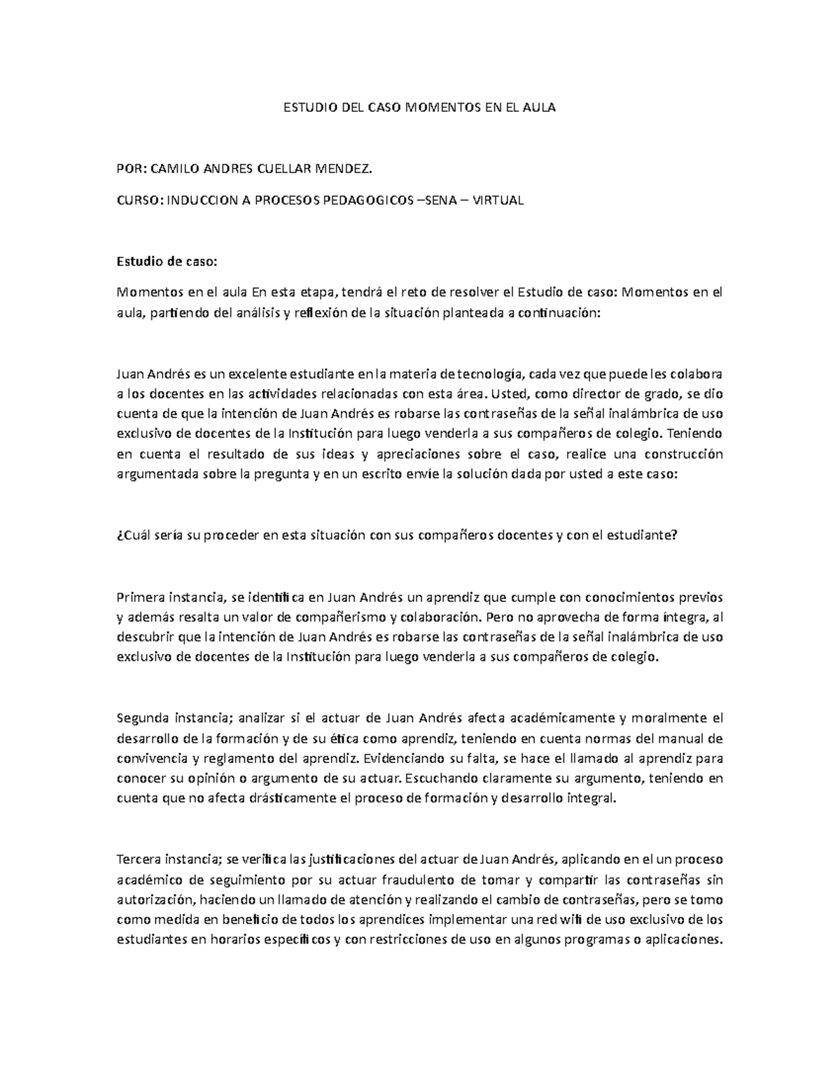 Estudio de Caso: Momentos en el Aula - Inducción a Procesos Pedagógicos - Document Preview