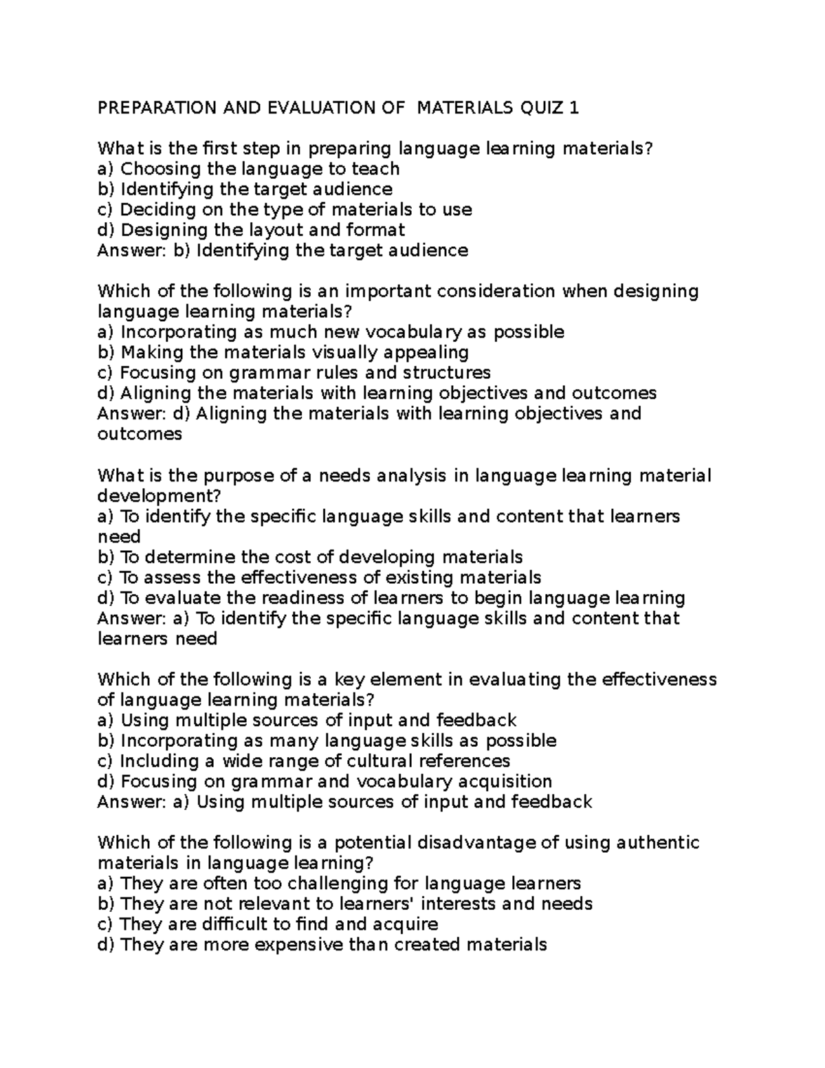 Preparation & Evaluation of Materials Quiz 1 Insights and Answers - Studocu
