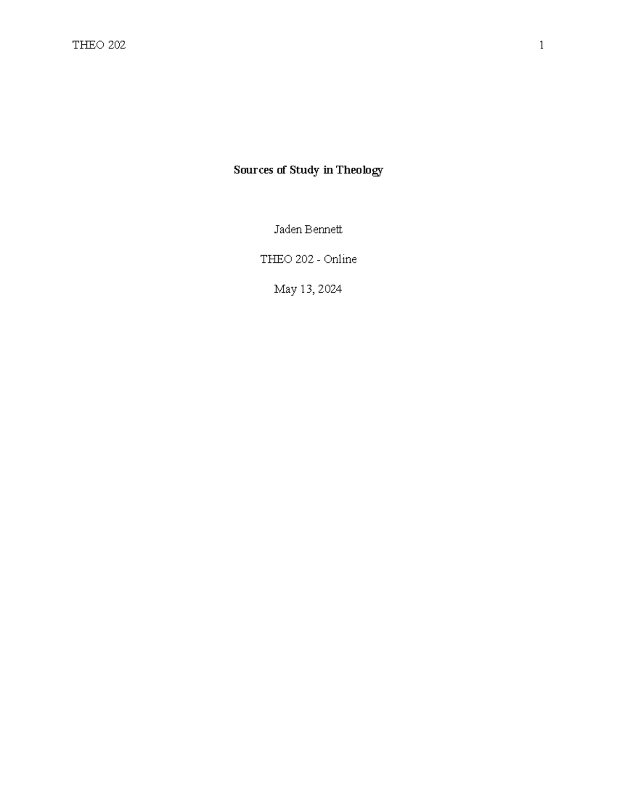 THEO202 - Exploring Key Sources in Theology: Tradition, Experience, and ...