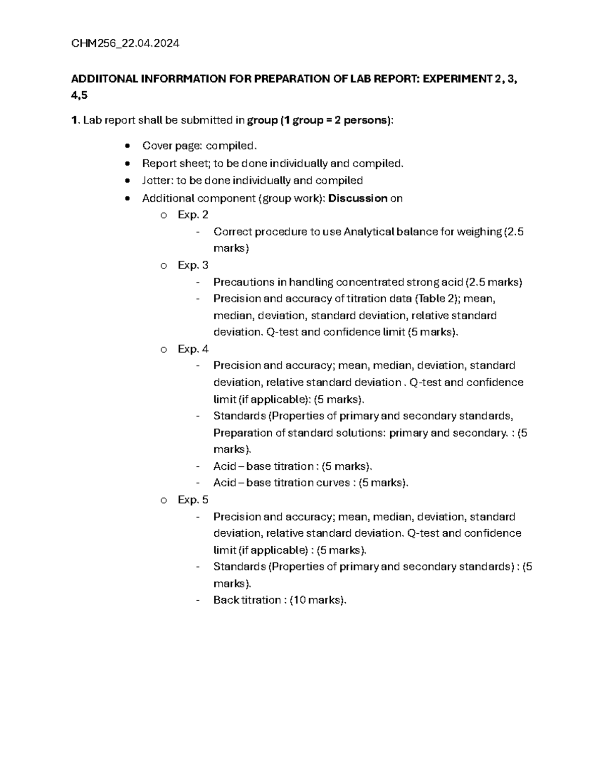 CHM256 Lab Report Prep: Additional Info for Exp 2-5 - Studocu