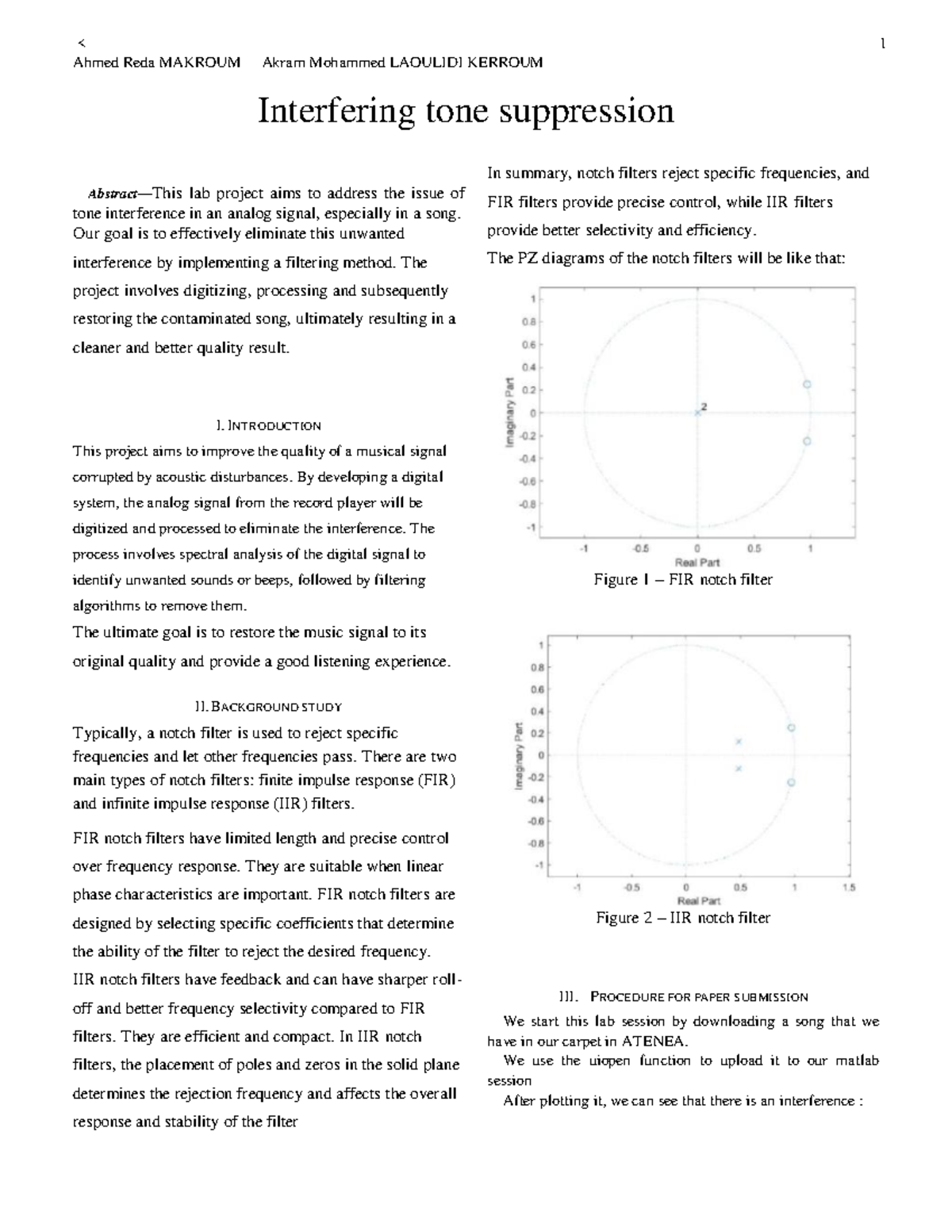 Interferent Tone Suppression in Analog Signals: Lab Project Report ...