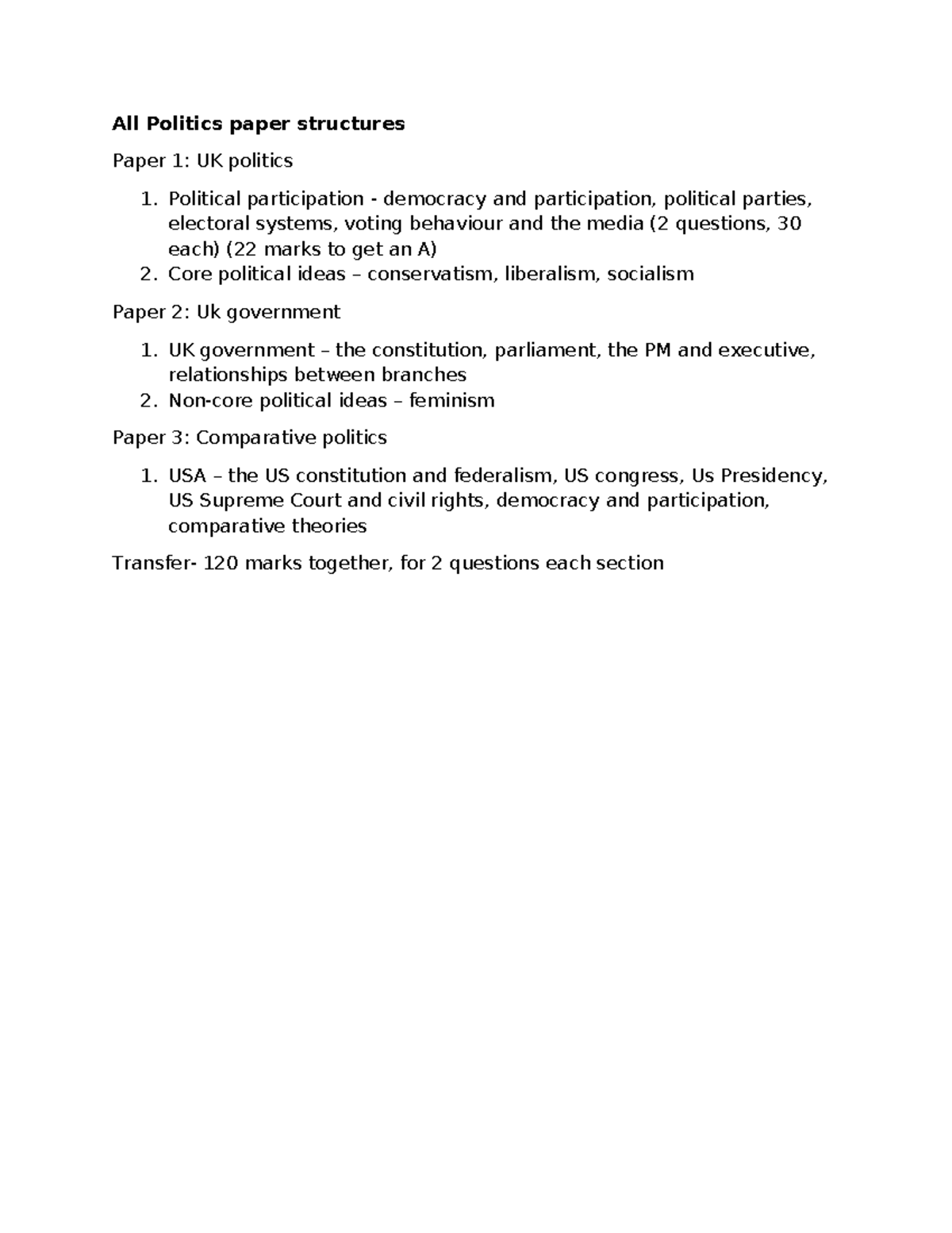 Paper structures - very brief not relevant - All Politics paper ...