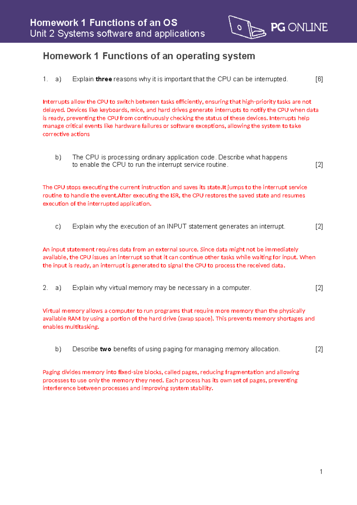 Systems software Homework 1 OS functions - Homework 1 Functions of an ...