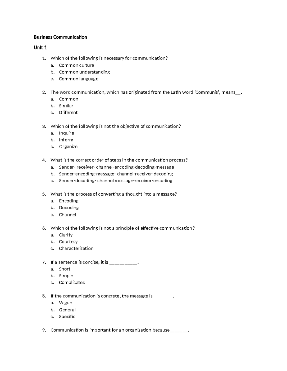BC Quiz - Business Communication Practice Questions and Answers - Studocu