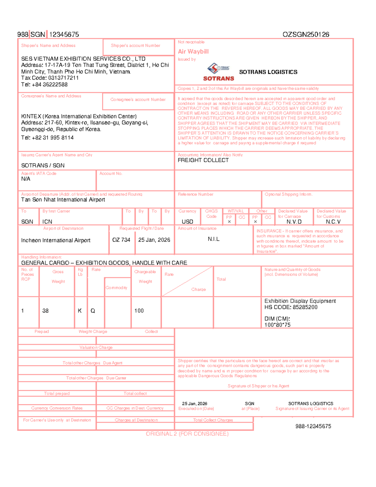 HAWB Document for Exhibition Goods - OZSGN250126 - Studocu